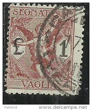 ITALY KINGDOM ITALIA REGNO 1924 SEGNATASSE TAXES TASSE POSTAGE DUE PER VAGLIA LIRE 1 USATO USED OBLITERE' - Strafport Voor Mandaten