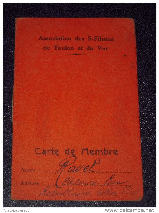 Radio TSF Rare Carte De Membre De 1932 Association Des S.Filistes De Toulon Et Du Var/Café De L'Amirauté Toulon - Other & Unclassified