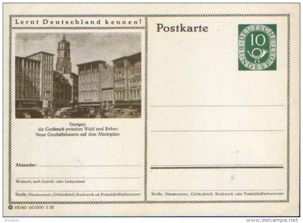 Germany/Federal Republic -  Stationery Postcard Unused 1952 - P17, Stuttgart, Neue Geschäftsbauten Auf Dem Marktplatz - Cartoline Illustrate - Nuovi