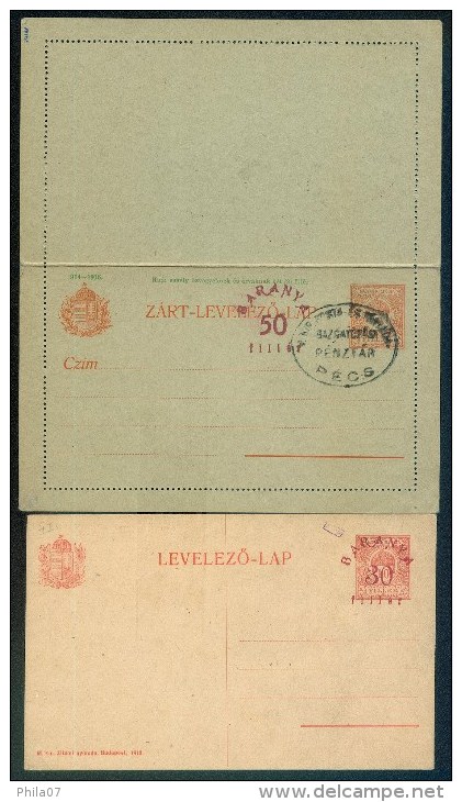Hungary - Baranya, Local Edition. Provisional Stationery And Closed Stationery. Excellent Quality. - Baranya