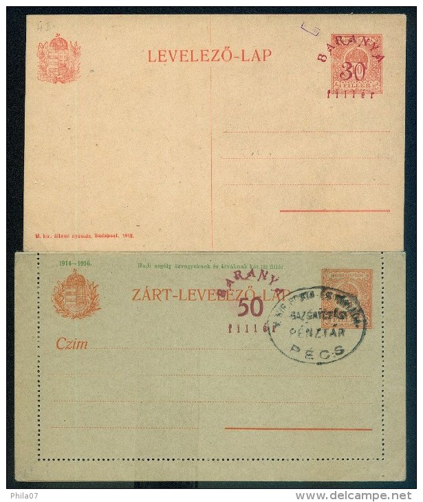 Hungary - Baranya, Local Edition. Provisional Stationery And Closed Stationery. Excellent Quality. - Baranya