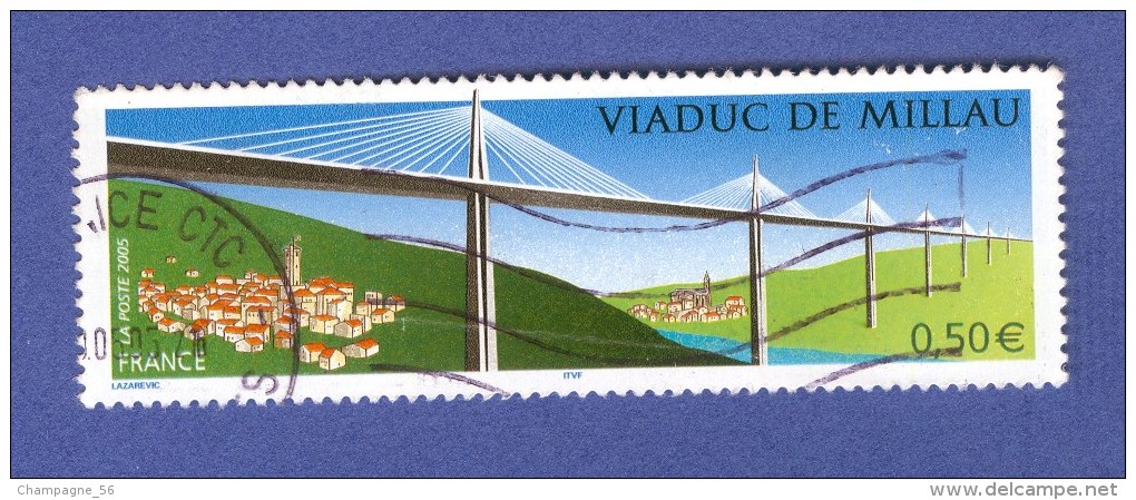 2005  N° 3730  VIADUC DE MILLAU DEUX BANDE PHOSPHORESCENTE OBLITÉRÉ YVERT TELLIER 1.00 € - Oblitérés