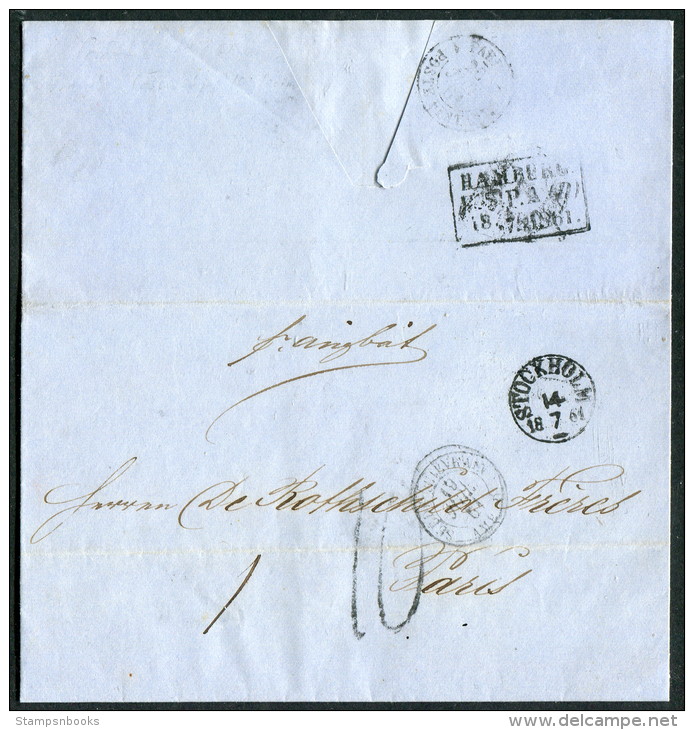1861 Sweden Germany France ÅNGBÅTSBREV Postage Due Taxe Steamer Rothschild Letter - ... - 1855 Voorfilatelie