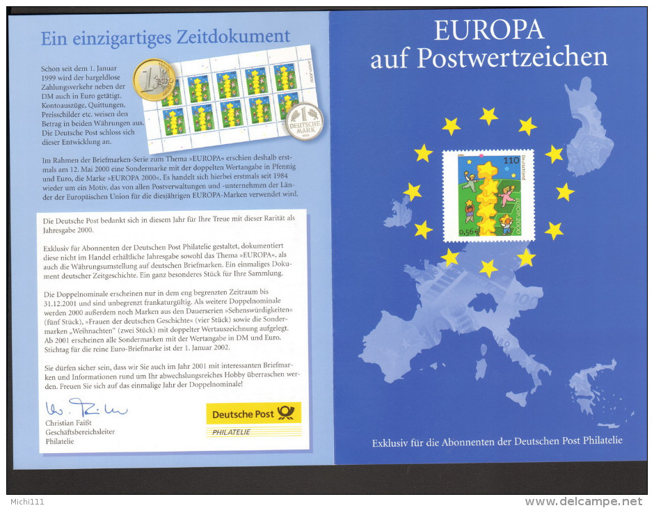 Deutschland Europa 2000 Jahresgabe Der Post-Philatelie Klappkarte  2 Bilder - 2000