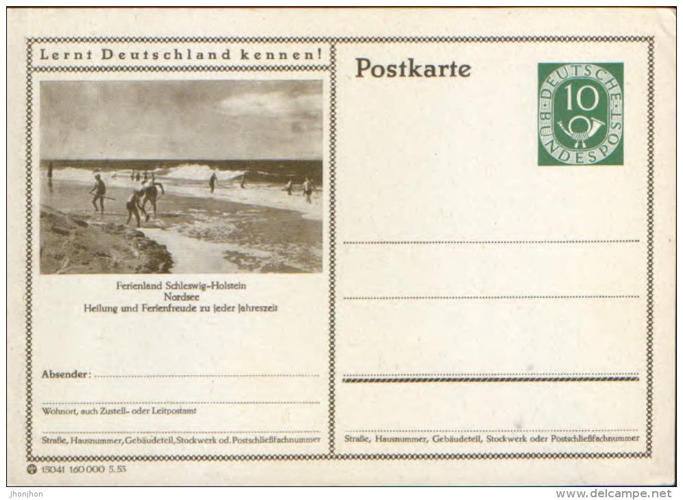 Germany/Federal Republic - Postal Stationery Postcard Unused 1952 -P17,Ferienland Schleswig Holstein Nordsee - Cartoline Illustrate - Nuovi