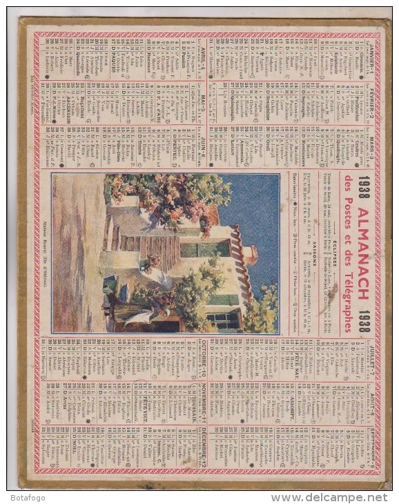 CALENDRIER ALMANACH 1938 LA LOIRE , THEME MAISON FLEURIE (ile D Oleron) - Big : 1921-40