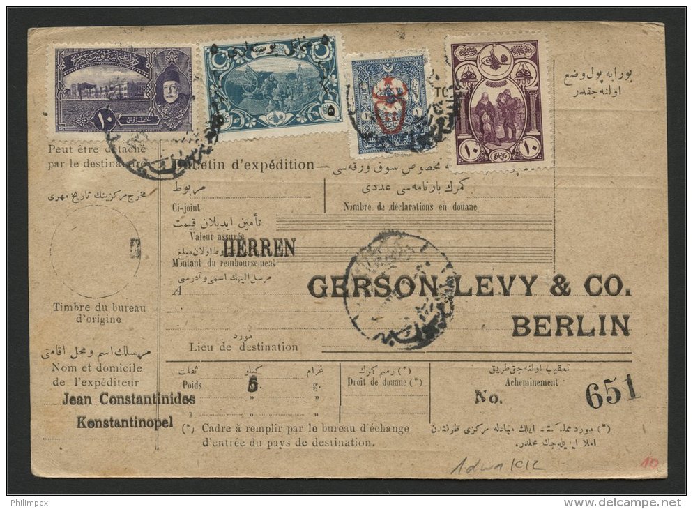 TURKEY, PARCEL CARD 1916 TO BERLIN, NICE MIXED FRANKING - Briefe U. Dokumente