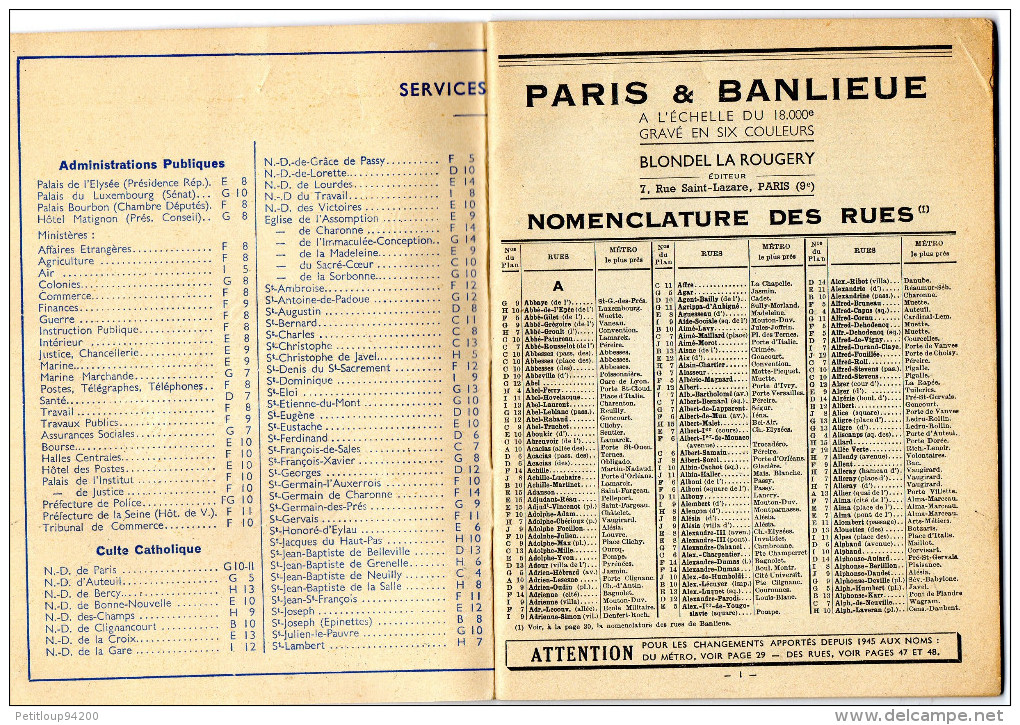 PLAN DE PARIS Et Banlieu Immédiate  BLONDEL LA ROUGERIE  1948 - Europa