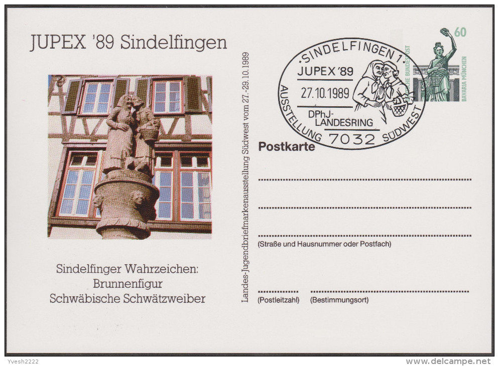 Allemagne 1989. Privatganzsache, Entier Postal Timbré Sur Commande. Sindelfingen Jupex. Fontaine Schwätzweiber - Privatpostkarten - Gebraucht