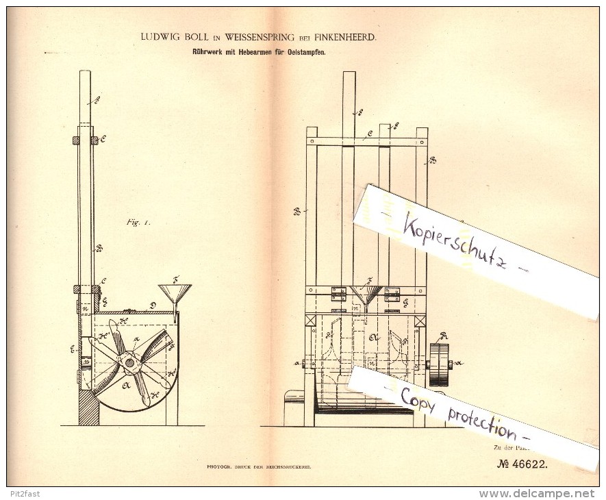 Original Patent - Ludwig Boll In Weißenspring / Groß Lindow Bei Finkenheerd , 1888 , Rührwerk , Mühle , Brieskow !!! - Brieskow