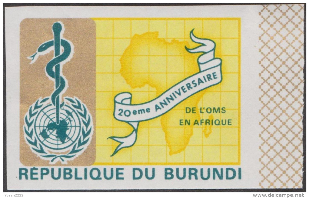 Burundi 1969 COB 303/5. 13 essais progressifs de couleurs offset. 20e anniversaire de l'OMS. Carte Afrique. Serpent