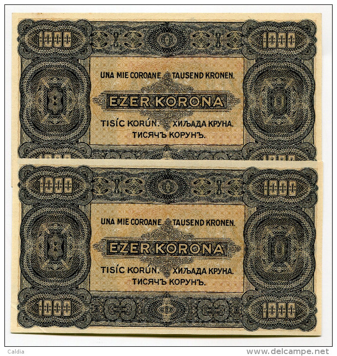 Hongrie Hungary Ungarn 1000 Korona / 8 Filler 1923 AUNC - Consecutives - RARE - Hongrie