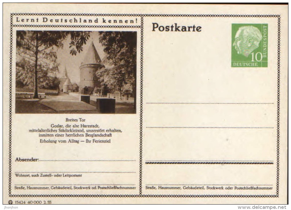 Germany/ Federal Republic- Stationery Postacard Unused - P24 Heuss Type I - Breites Tor Goslar - Postcards - Mint