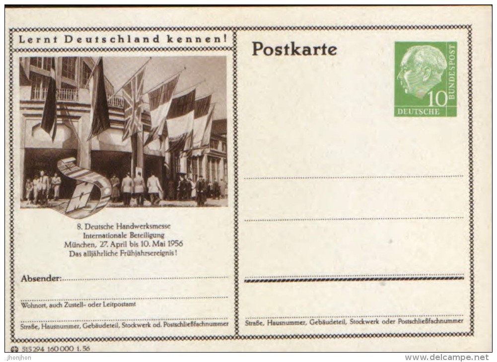 Germany/ Federal Republic- Stationery Postacard Unused - P24 Heuss Type I -Munchen,Deutsche Handwerksmesse - Postcards - Mint