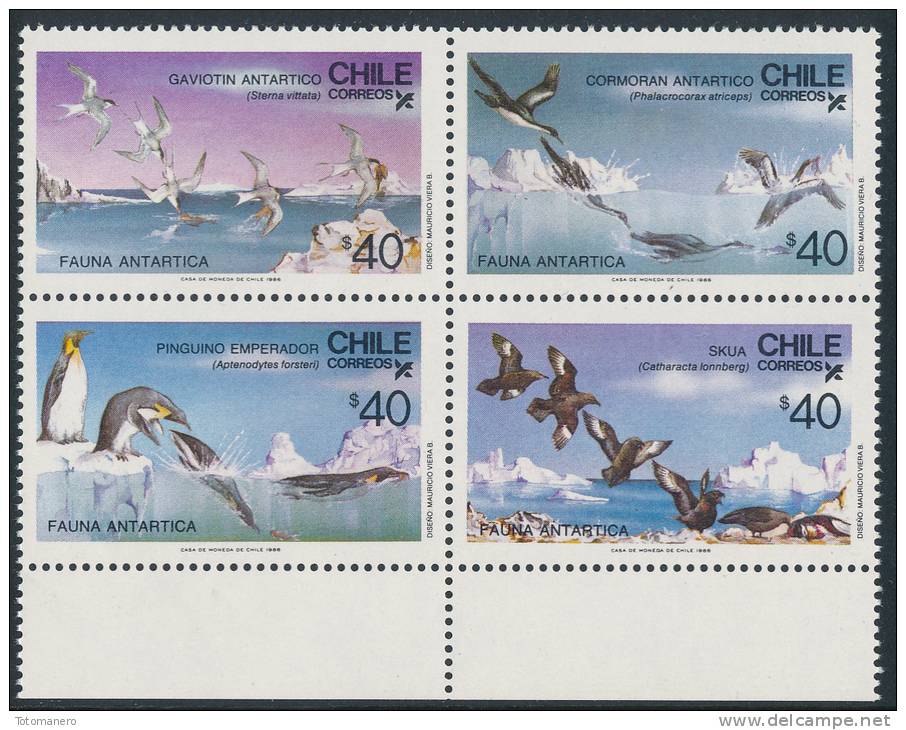 CHILE 1986, Antarcic Fauna - Antarcic Sea Birds Block Of 4v** - Antarktischen Tierwelt