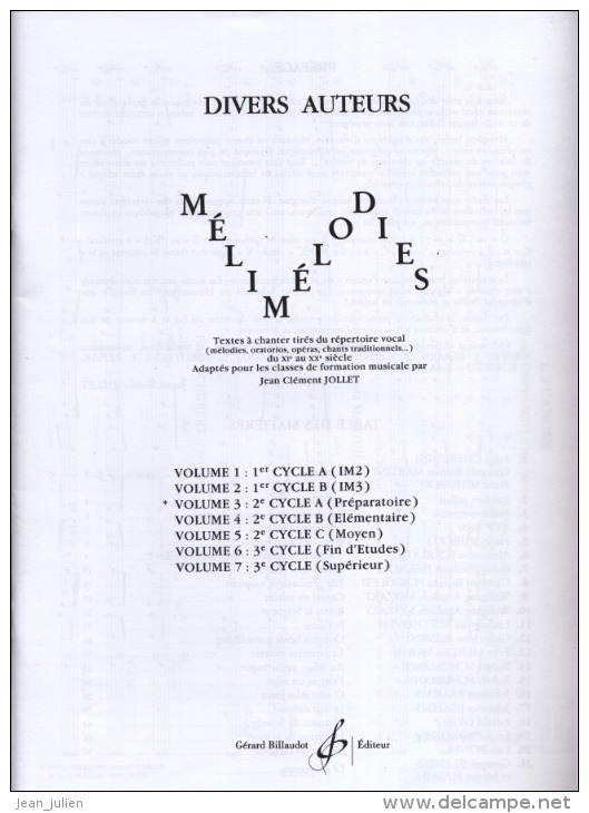 FORMATION MUSICALE - SOLFEGE - Melodies -  Volume 3 -  2ème Cycle A Preparatoire - Enseignement Jean Clement JOLLET - Insegnamento