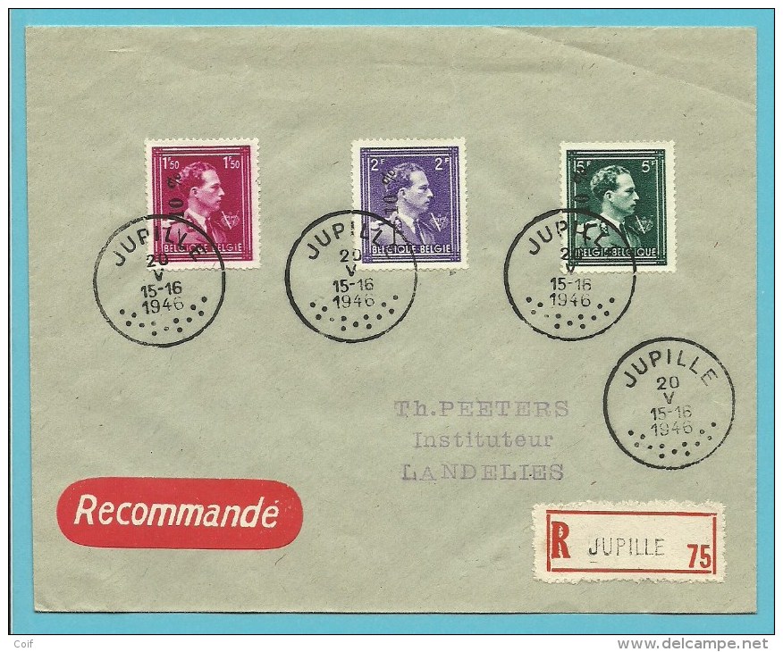 724N+O+P Op Brief Aangetekend Met Stempel JUPILLE Op 20/5/46 ( F.D.C. / Obl.1°jour ) - 1946 -10%