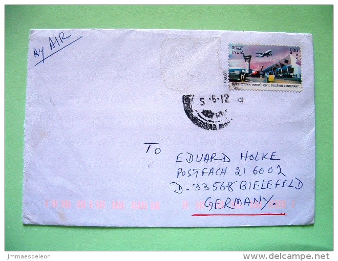 India 2012 Cover To Germany - Airport - Plane (seems 1 Stamp Taken Off) - Covers & Documents