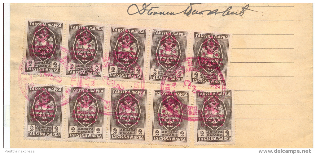 EX YU. Fiscal Revenue Tax Stamps On Document. 15 Stamps. 1946. - Storia Postale