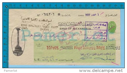 EGYPT. CHEQUE. BANK OF ALEXANDRIA. CAIRO. REVENUE OIL STAMP + ESSO  Recto/verso - Cheques En Traveller's Cheques