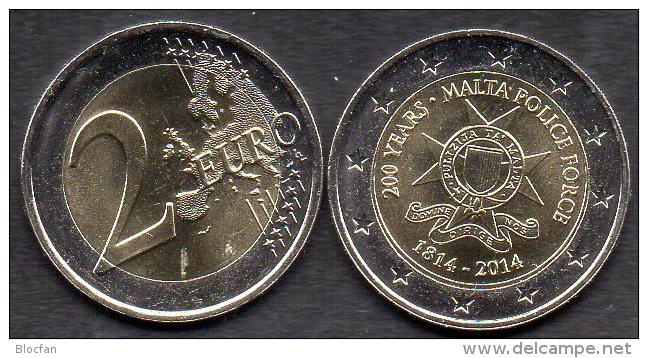 Edition 2 EURO Malta 2014 Stg. 14€ Verfassung 200 Jahre Polizei 2€-Münze Stempelglanz Police Force 1814 Coins Of Valetta - Malta