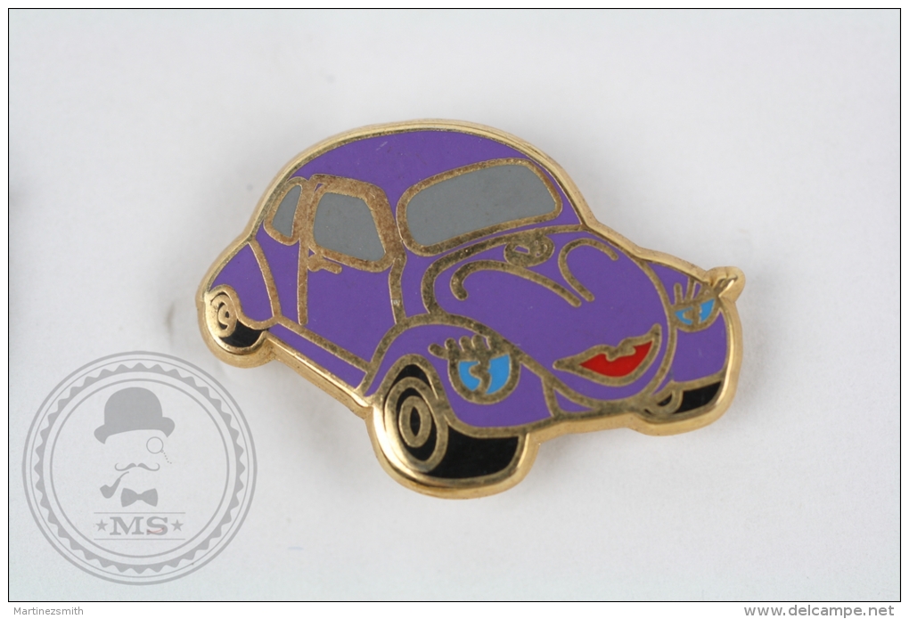 Nice  Volkswagen Beetle, Purple Colour With Eyes For Girls - Pin Badge #PLS - Volkswagen