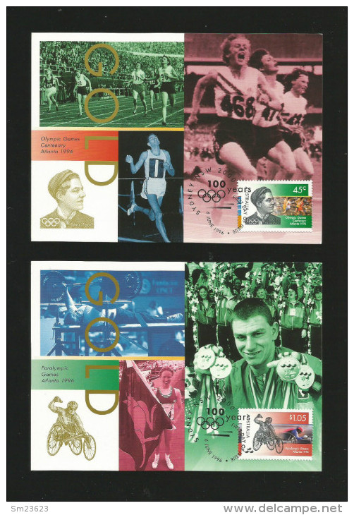 Australien 1996  Mi.Nr. 1579 / 1581, Olympic Games Centenary Atlanta - Set Of 3 Maxi Cards - First Day Of Issue-2 Scan - - Eté 2000: Sydney - Paralympic