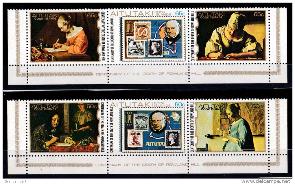 Aitutaki 1979 Rowland Hill Death Centenary Set Of 6 MNH From Base Of Sheet - Aitutaki