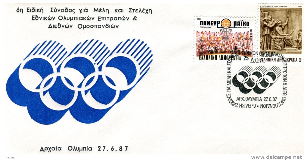 Greece- Comm. Cover W/ "6th Session For National Olympic Committees & Intern. Federations" [Anc. Olympia 27.6.1987] Pmrk - Postal Logo & Postmarks