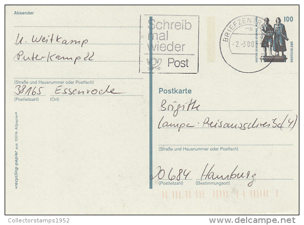 3258- GOETHE AND SCHILLER MONUMENT, POSTCARD STATIONERY, 2000, GERMANY - Postkaarten - Gebruikt