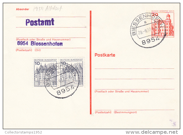 3279- CASTLES, ARCHITECTURE, POSTCARD STATIONERY, 1977, GERMANY - Cartes Postales - Oblitérées