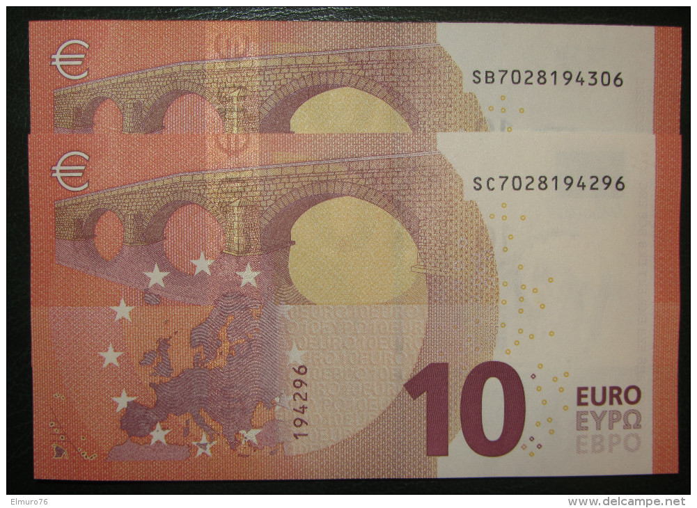 2x 10 EURO S003 SB+SC With Consecutive Numbers ITALY  ITALIA Draghi Perfect UNC - 10 Euro