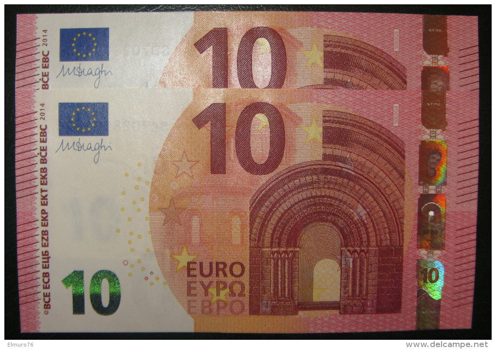 2x 10 EURO S003 SB+SC With Consecutive Numbers ITALY  ITALIA Draghi Perfect UNC - 10 Euro