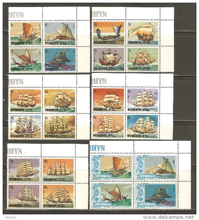 Penrhyn 1981 Mi# 173-215 ** MNH - (10 Blocks Of 4 + 3 W.) - Sailing Ships - Penrhyn