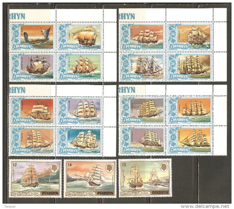 Penrhyn 1981 Mi# 173-215 ** MNH - (10 Blocks Of 4 + 3 W.) - Sailing Ships - Penrhyn