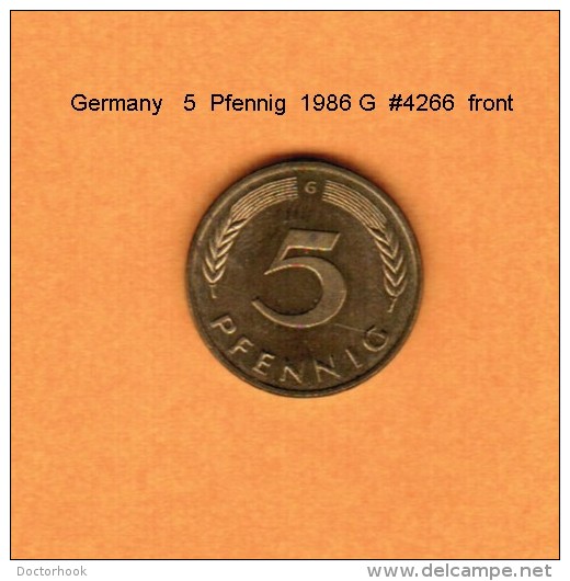 GERMANY   5  PFENNIG  1986 G   (KM # 105) - 5 Pfennig