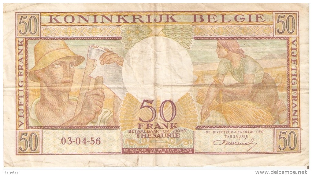 BILLETE DE BELGICA DE 50 FRANCS DEL 03-04-1956  (BANKNOTE) - Otros & Sin Clasificación