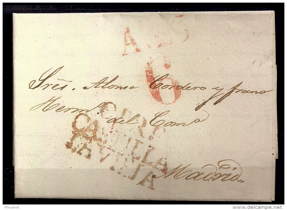 1842 CARTA  PREFILATÉLICA CIRCULADA DESDE CIUDAD RODRIGO A MADRID, MARCA DE CIUDAD RODRIGO EN ROJO - ...-1850 Préphilatélie