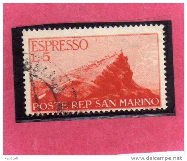 SAN MARINO 1945 ESPRESSI VEDUTA SPECIAL DELIVERY VIEW ESPRESSO LIRE 5 USATO USED - Exprespost