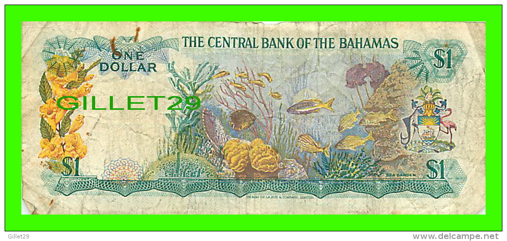 BILLETS DU BAHAMAS - ONE DOLLAR, 1$  - THE CENTRAL BANK OF THE BAHAMAS, 1974  - No V 616127 - - Bahamas