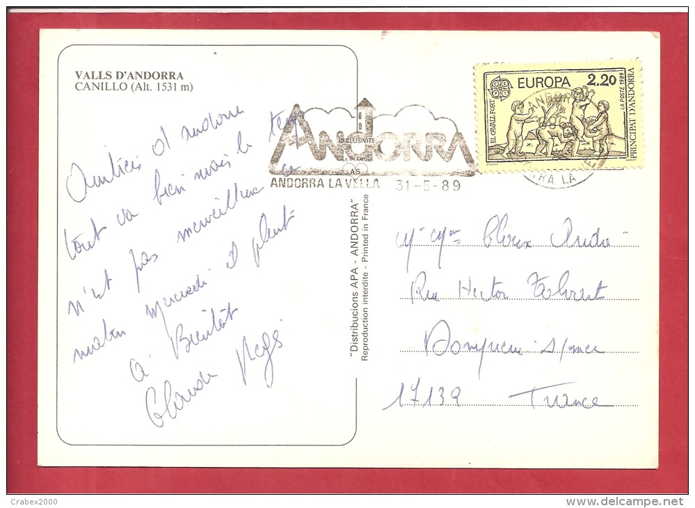 Y&T N°378   ANDORRE LA VIEILLE   Vers   FRANCE  Le    1989    2 SCANS - Covers & Documents