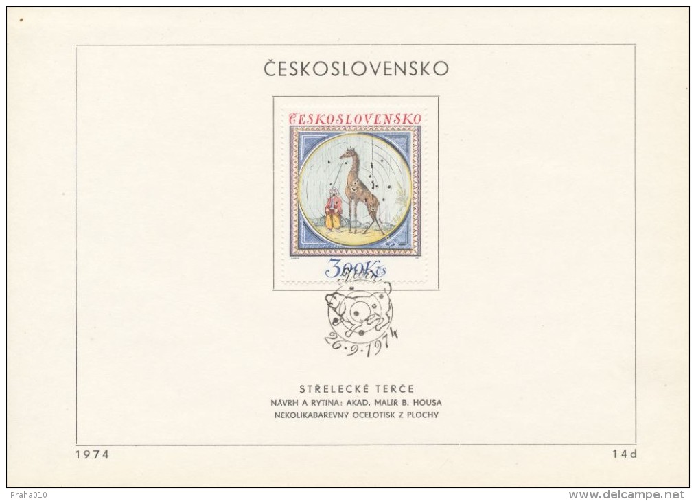 Czechoslovakia / First Day Sheet (1974/14d) Jicin: Shooting Targets (exotic Themes, Giraffe) - Girafes