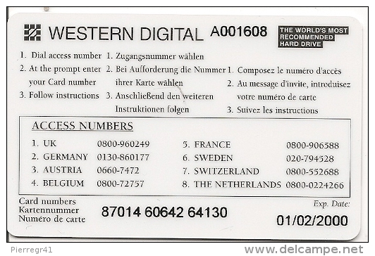 CARTE-PREPAYEE-USA-WESTERN DIGITAL-01/02/2000 -GR ATTE- TBE - Altri & Non Classificati