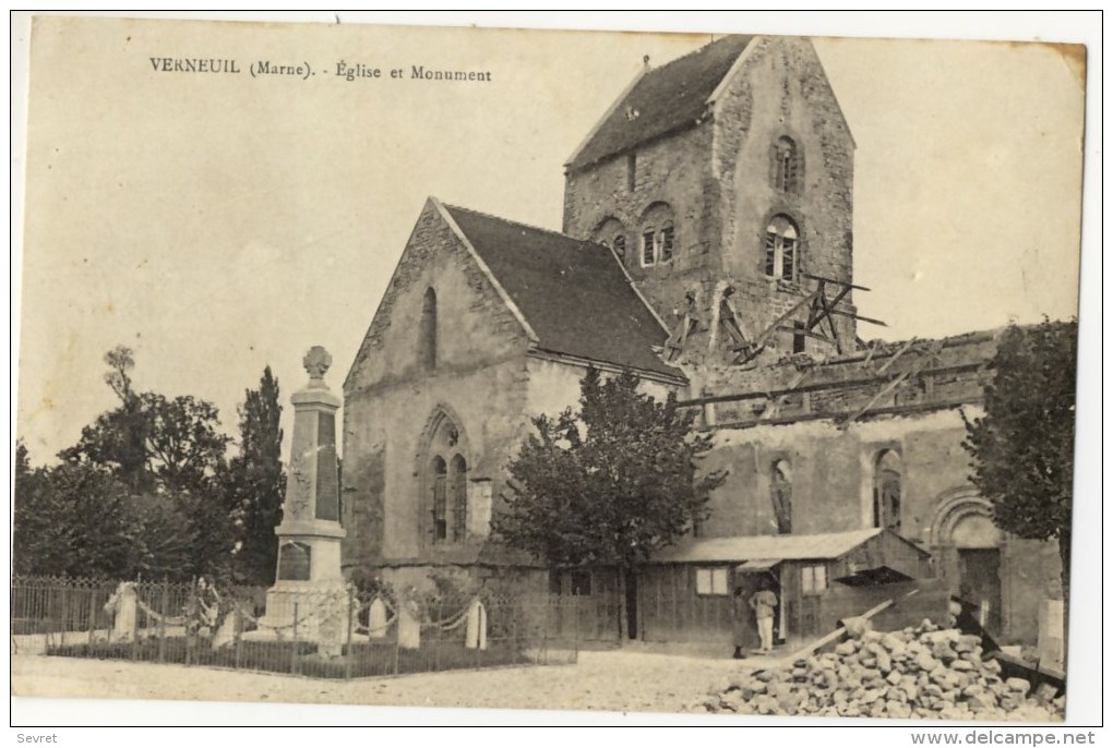 VERNEUIL  - Eglise Et Monument. Eglise En Reconstrution. Rare. - Other & Unclassified