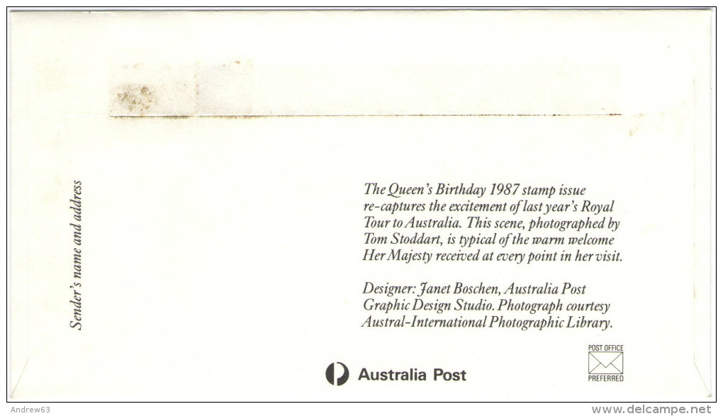 AUSTRALIA - 1987 - Birthday Of Her Majesty The Queen Elizabeth II - Melbourne - FDC - Brieven En Documenten