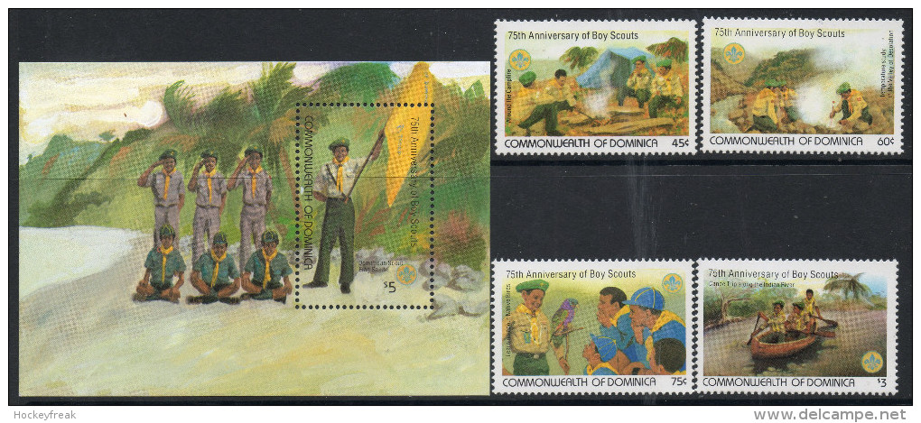 Dominica 1982 - 75th Anniversary Of Boy Scout Movement - Set + Miniature Sheet SG825-MS829 MNH Cat £11 SG2015 - Dominique (1978-...)