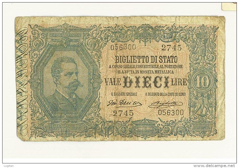 CARTAMONETA - 10 LIRE - VITTORIO EMANUELE - DECR. 11/10/1915  - BS. 17D GIGANTE #2745 - 056300 - (R) - Regno D'Italia – 5 Lire