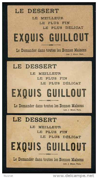 Biscuits Guillout, Rue Rambuteau, Lot De 3 Chromos Lith. J. Minot, Personnages, Scènes Humoristiques, Voir Scans - Andere & Zonder Classificatie