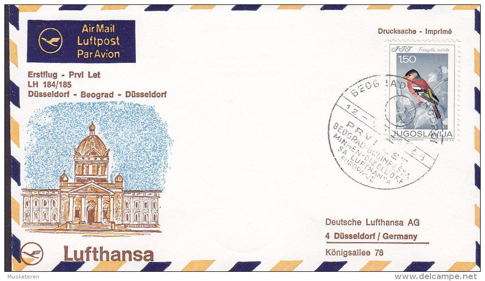 Yugoslavia LUFTHANSA Airmail Luftpost Par Avion Erstflug BEOGRAD - DÜSSELDORF 1968 Cover Brief Bird Vogel Oiseau - Airmail