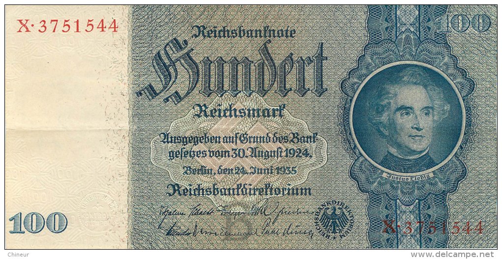 BILLET DE 100 REICHSMARK 24 JUIN 1935 SERIE X - 100 Reichsmark